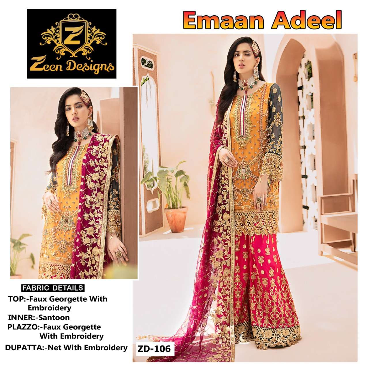 ZEEN EMAAN ADEEL BY ASLIWHOLESALE FAUX GEORGETTE PAKISTANI DRESS