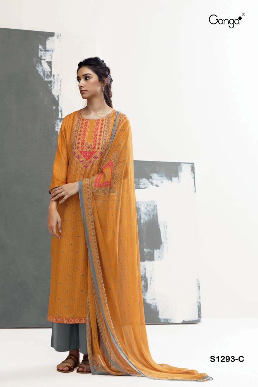 ZINNIA 1293-A TO 1293-D SERIES BY GANGA FASHION SILK EMBROIDERY DRESSES