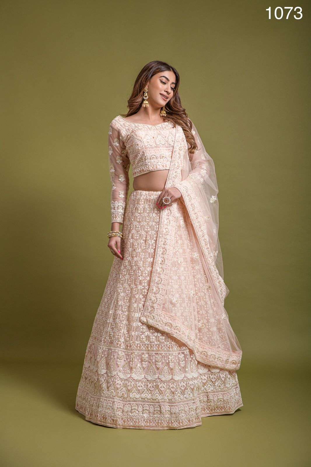 A-1073 HIT DESIGN BY ASLIWHOLESALE BRIDAL NET EMBROIDERY LEHENGA