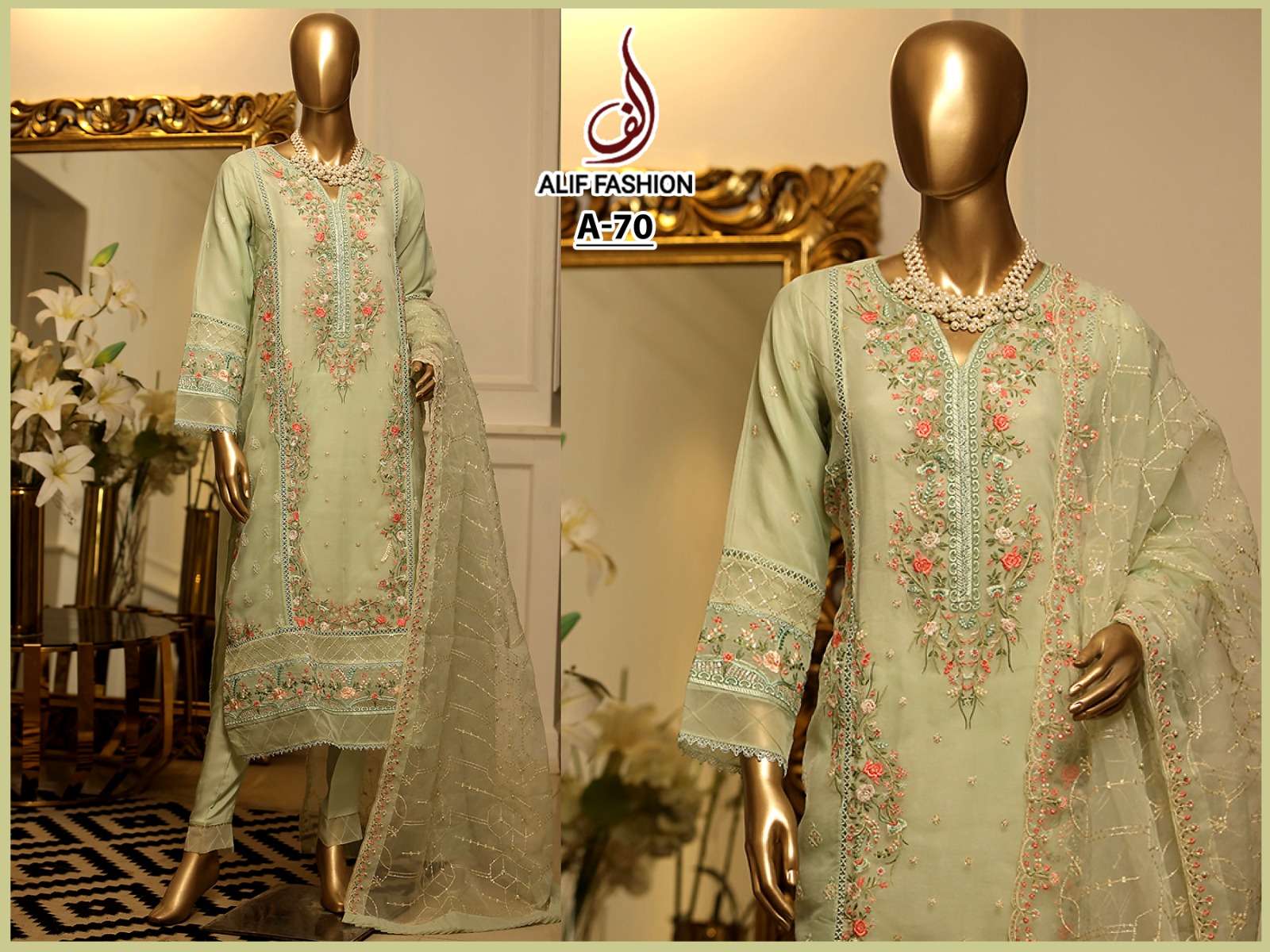 A-70 COLOUR BY ALIF FASHION PRGANZA EMBROIDERY WORK PAKISTANI DRESS