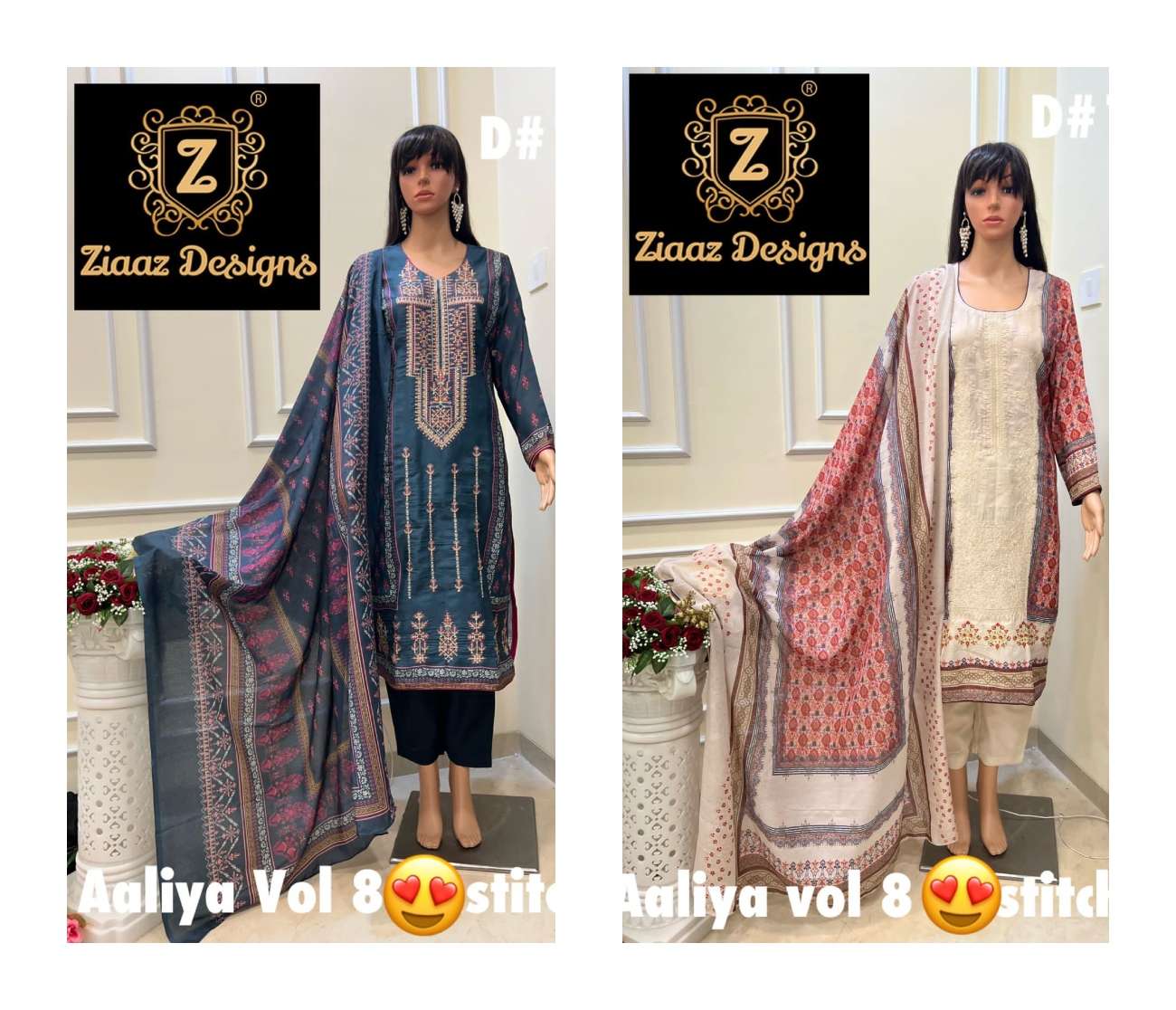 AALIYA VOL-8 BY ZIAAZ DESIGNS 115-A & 115-E MUSLIN PRINT STITCHED DRESSES