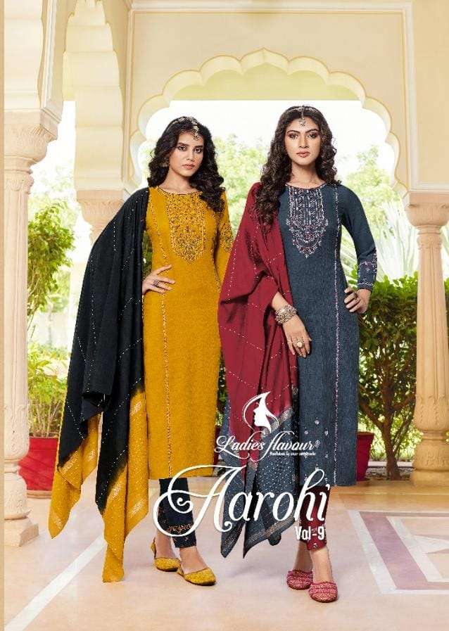 AAROHI VOL-9 BY LADIES FLAVOUR 9001 TO 9006 SERIES VISCOSE STITCHED DRESSES