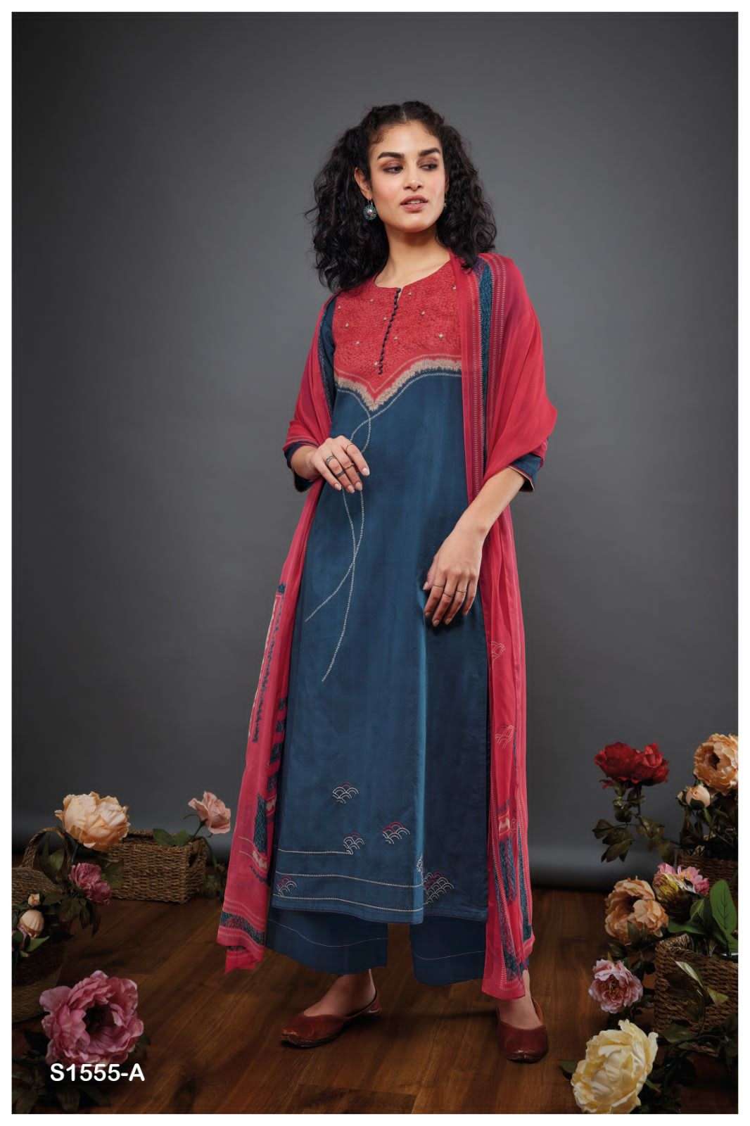 ADITI BY GANGA FASHIONS 1555-A TO 1555-C SERIES COTTON PRINTED DRESSES