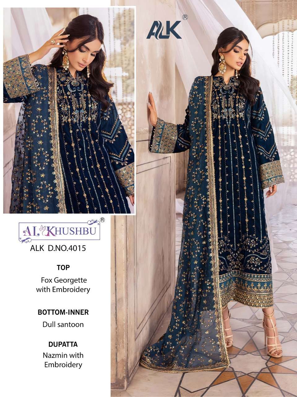 ALK 4015 HIT DESIGN BY AL KHUSHBU GEORGETTE EMBROIDERY PAKISTANI DRESS