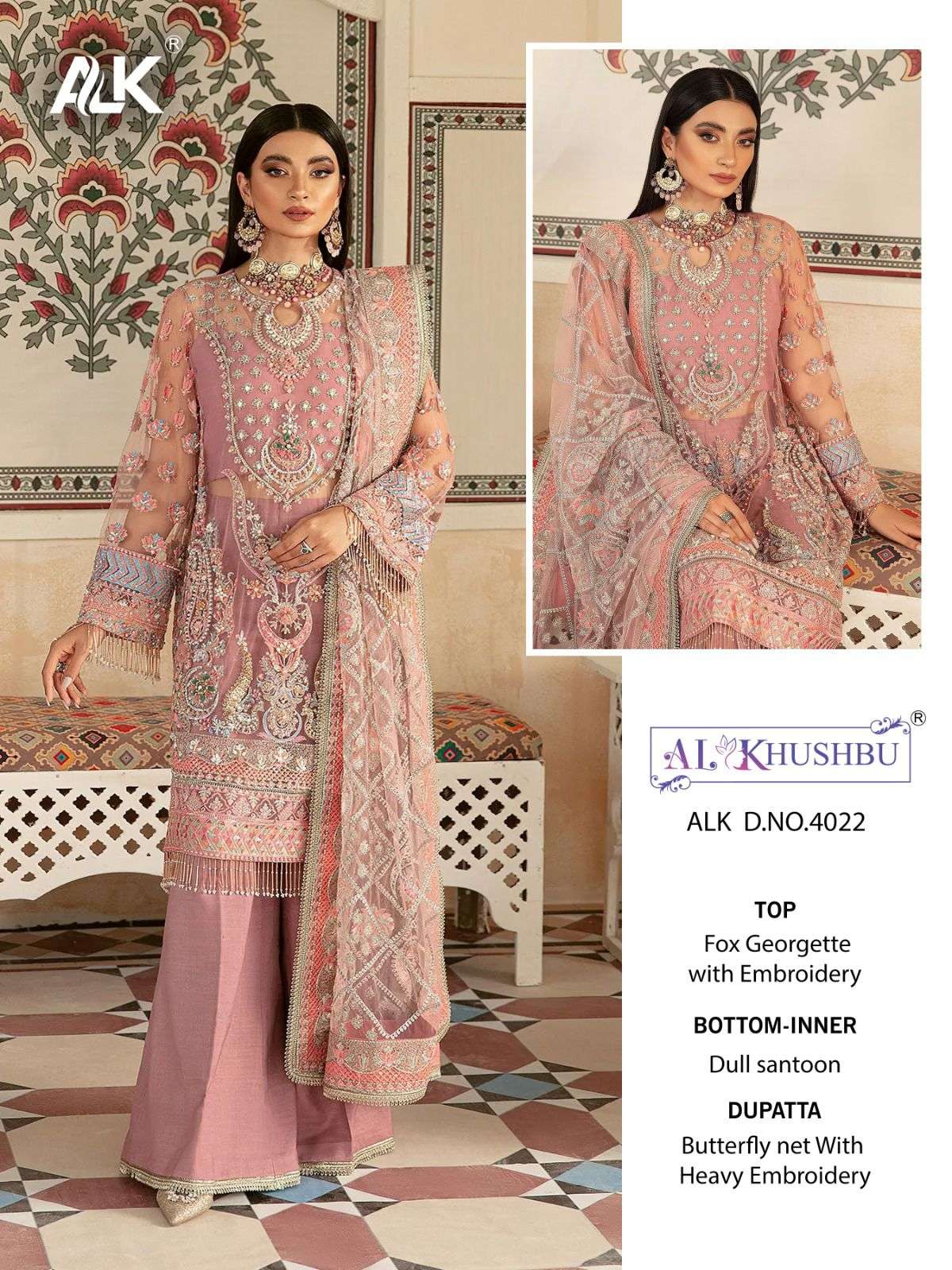 ALK 4022 HIT DESIGN BY AL KHUSHBU GEORGETTE EMBROIDERY PAKISTANI DRESS