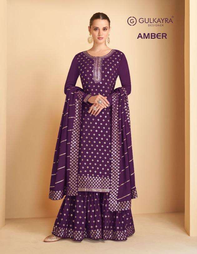 AMBER BY GULKAYRA 7173-A TO 7173-E SERIES CHINON SHARARA STITCHED DRESES