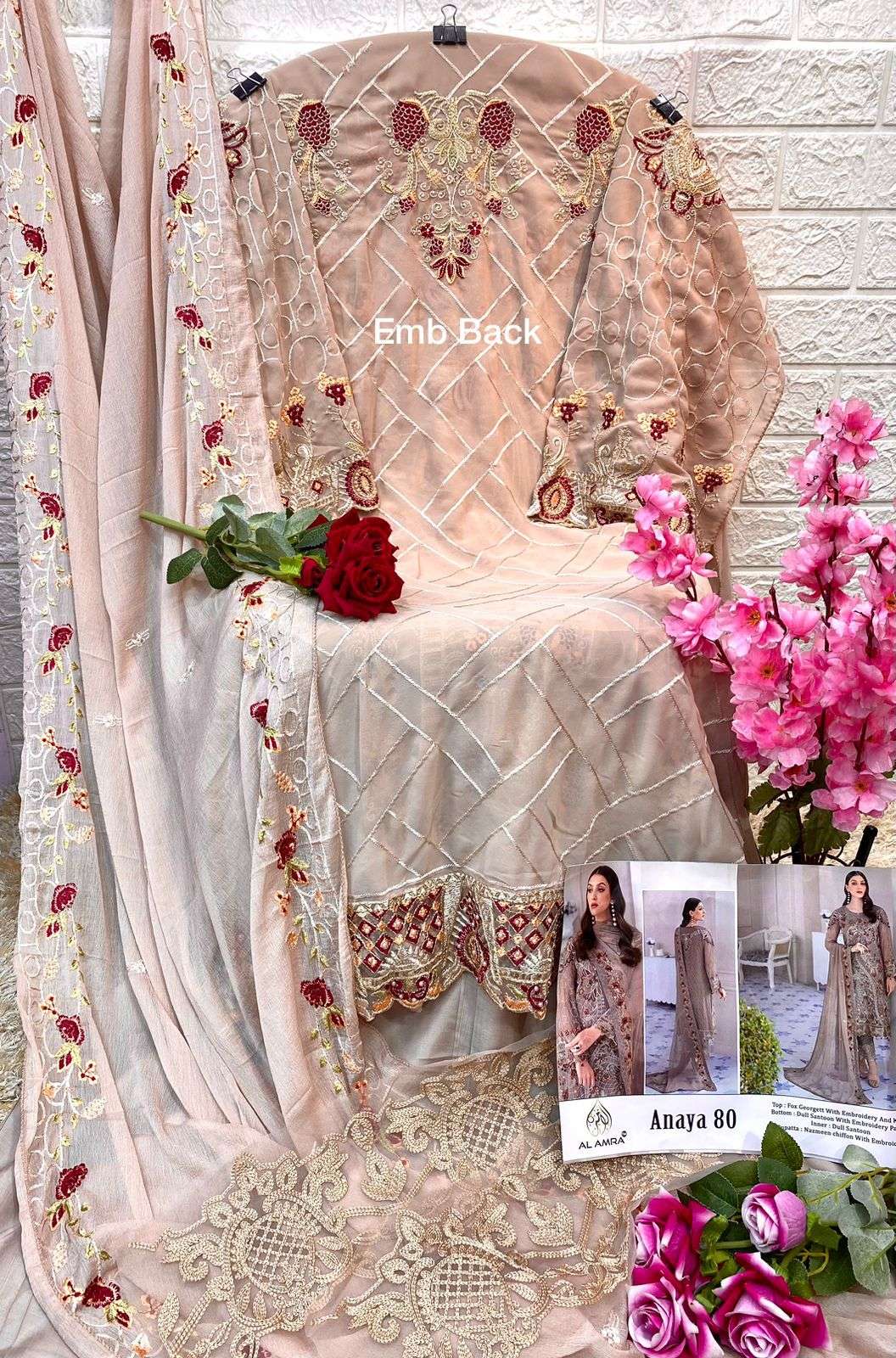 ANAYA 80 HIT DESIGN BY AL AMRA GEORGETTE EMBROIDERY PAKISTANI DRESSES