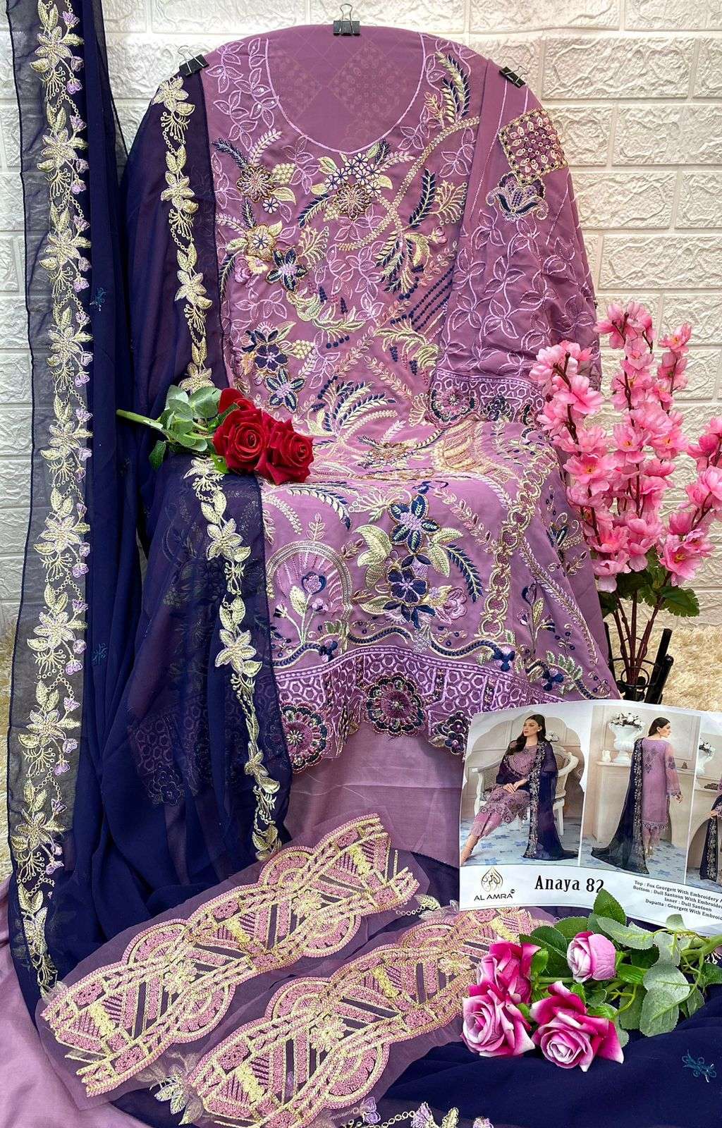 ANAYA 82 HIT DESIGN BY AL AMRA GEORGETTE EMBROIDERY PAKISTANI DRESSES