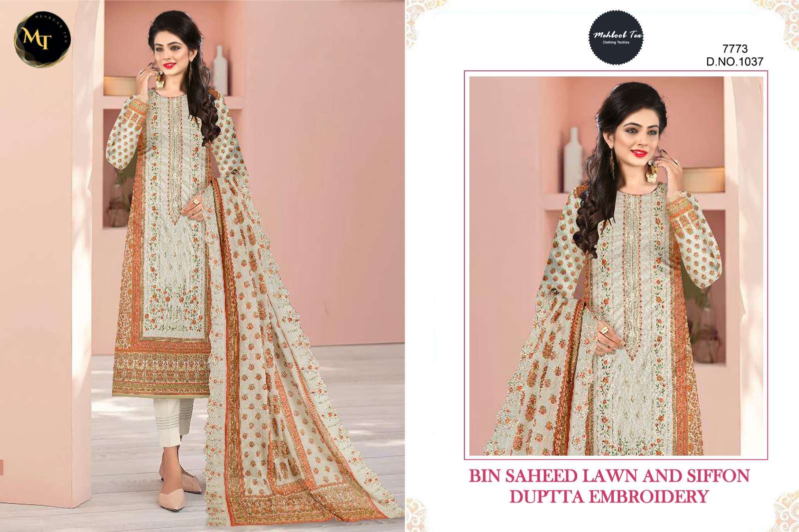 BIN SAEED LAWN COLLECTION 1037 BY MEHBOOB TEX LAWN PAKISTANI DRESSES