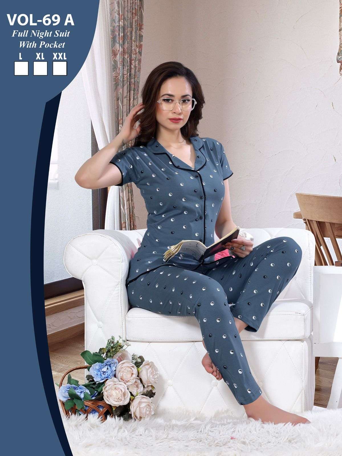 C.NS VOL-69A BY ASLIWHOLESALE SHINKER COTTON STITCHED NIGHT SUITS