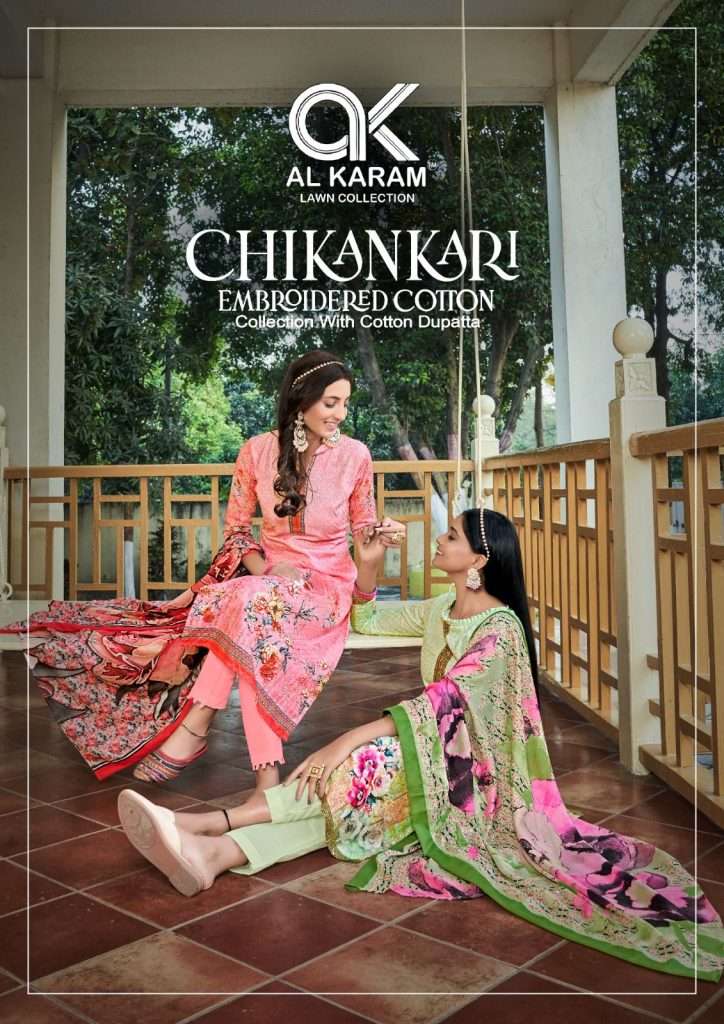 CHIKANKARI EMBROIDERED COTTON BY AL KARAM 1001 TO 1008 COTTON PRINT DRESSES