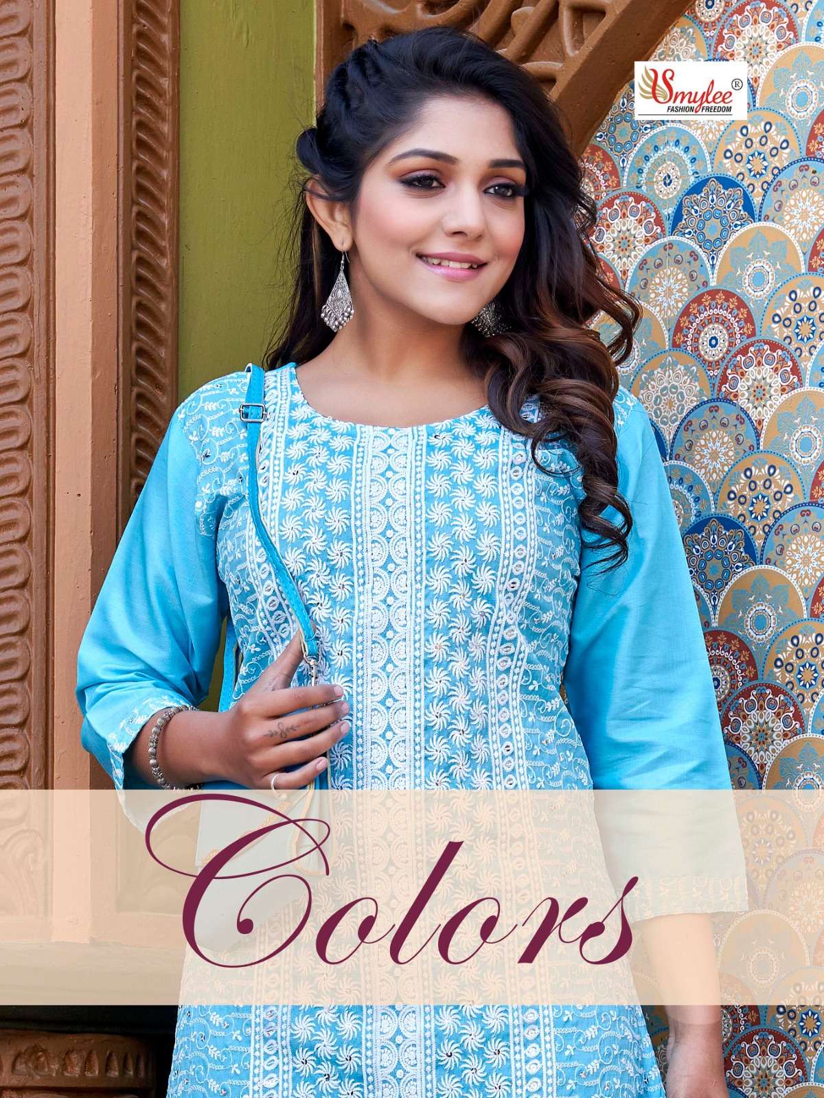 COLOURS BY SMYLEE 1001 TO 1008 SERIES RAYON CHIKAN WORK KURTIS