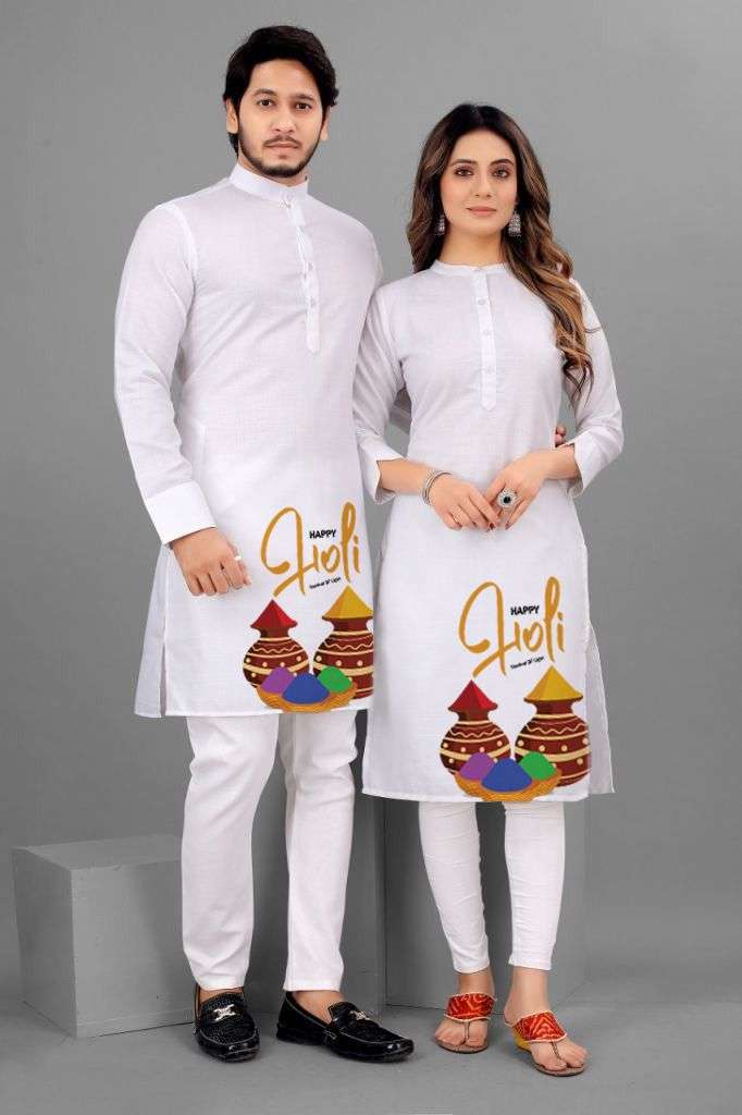 COUPLE KURTA SET BY ASLIWHOLESALE SEMI COTTON PRINT KURTI & KURTA