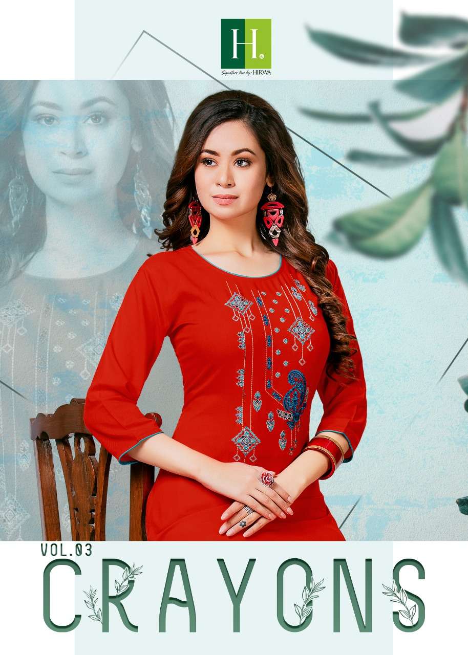 CRAYONS VOL-03 BY H DOT 301 TO 306 SERIES RAYON PRINT KURTIS