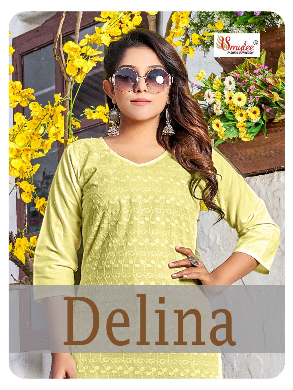 DELINA BY SMYLEE 1001 TO 1010 SERIES COTTON CHIKAN WORK KURTIS