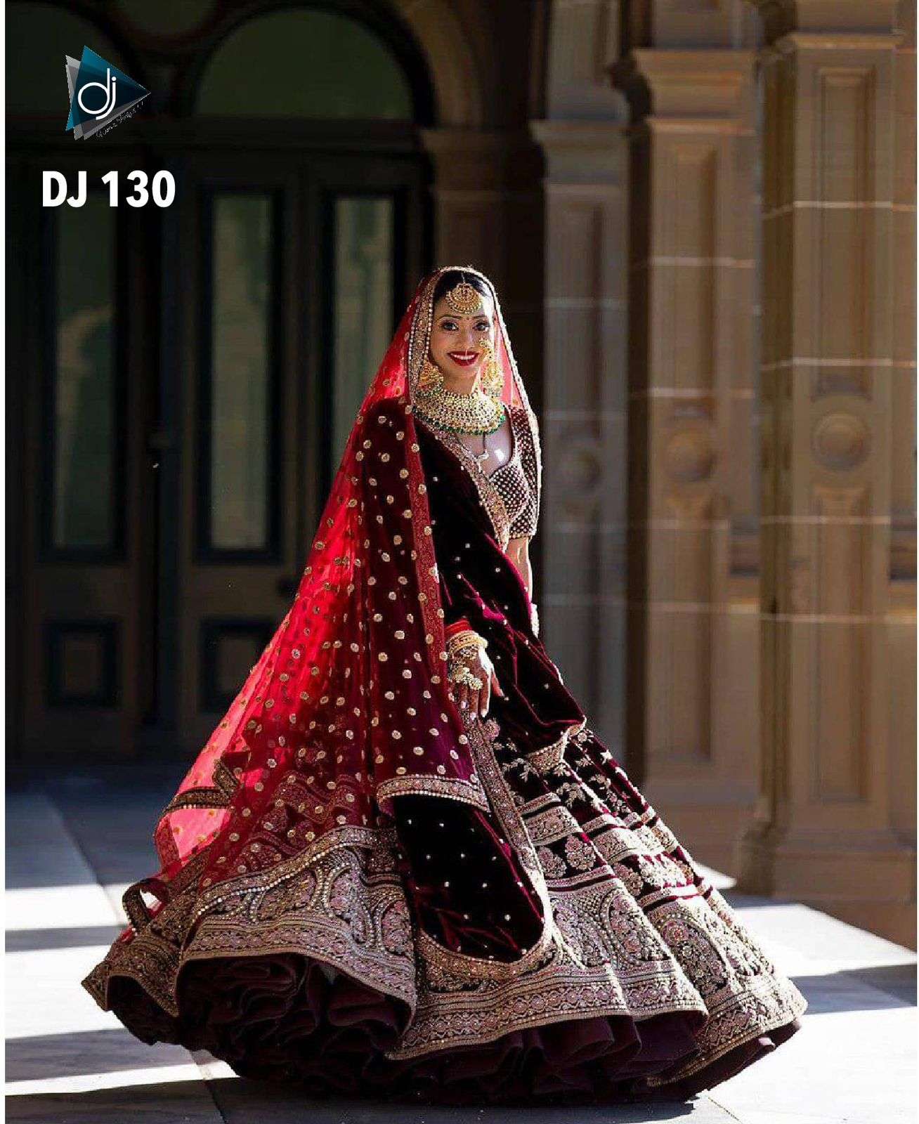 DJ-130 HIT DESIGN BY ASLIWHOLESALE VELVET SILK BRIDAL LEHENGA