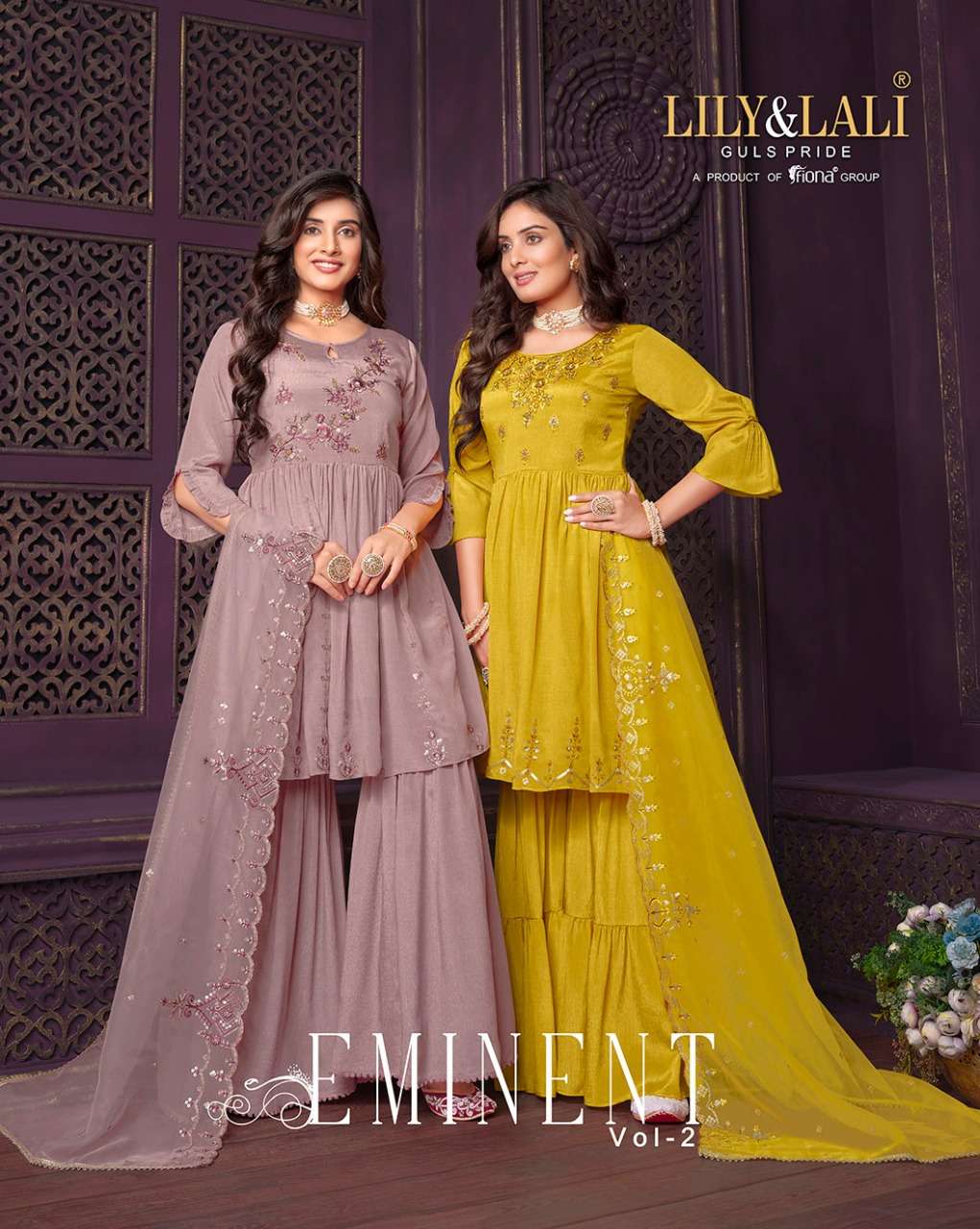 EMINENT VOL-2 BY LILY & LALI 10161 TO 10166 SERIES CHINON SHARARA DRESSES