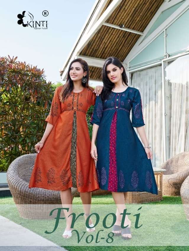 FROOTI BY KINTI 1001 TO 1008 SERIES TWO TONE SLUB PRINT KURTIS