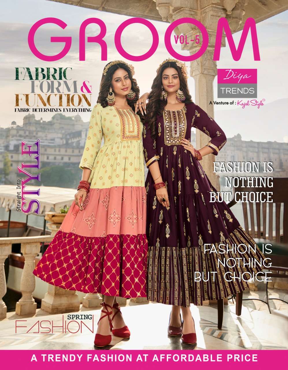 GROOM VOL-5 BY DIYA TRENDZ 5001 TO 5010 SERIES RAYON PRINT GOWNS