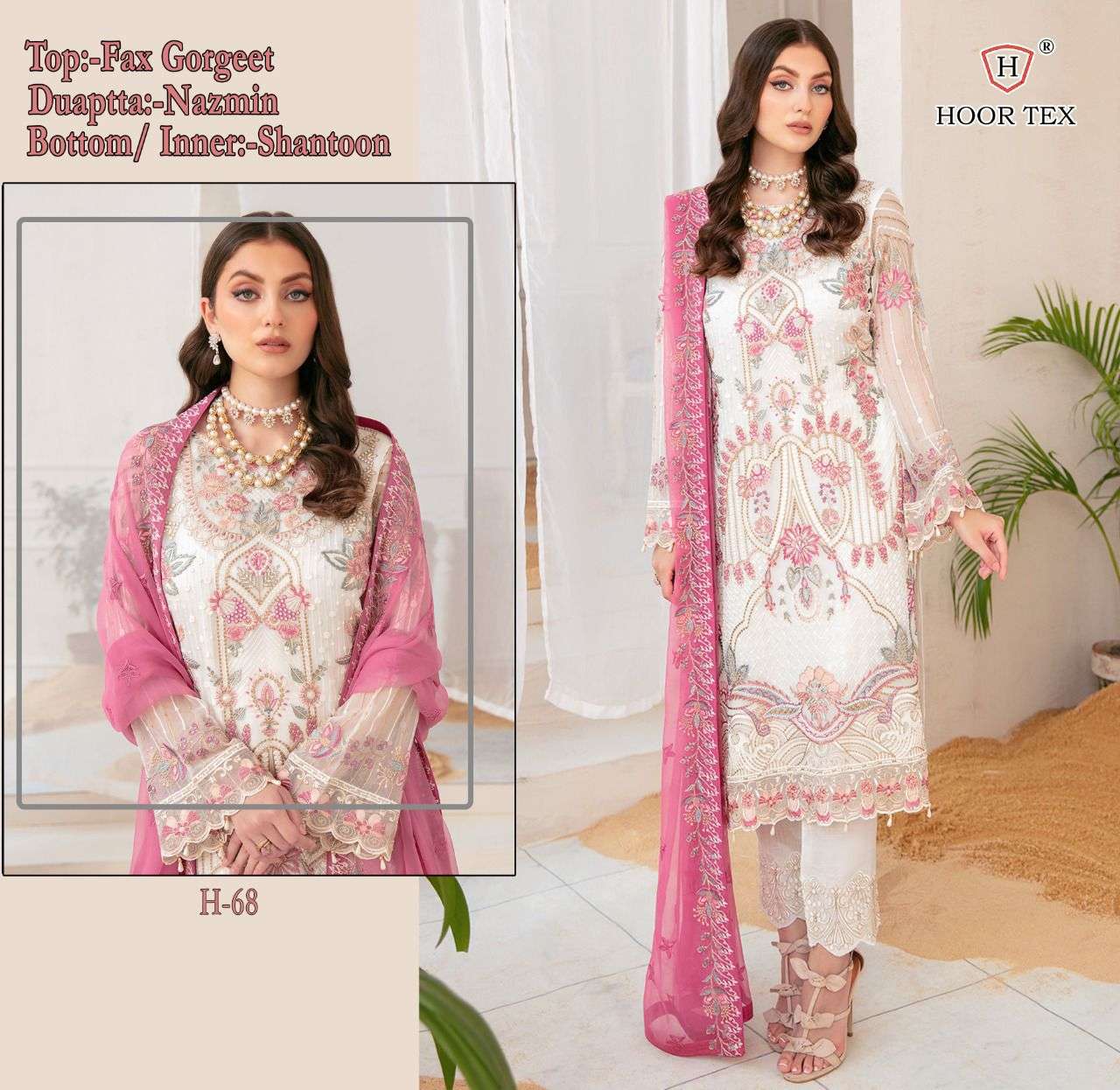 H-68 HIT DESIGN BY HOOR TEX FAUX GEORGETTE WORK PAKISTANI DRESS