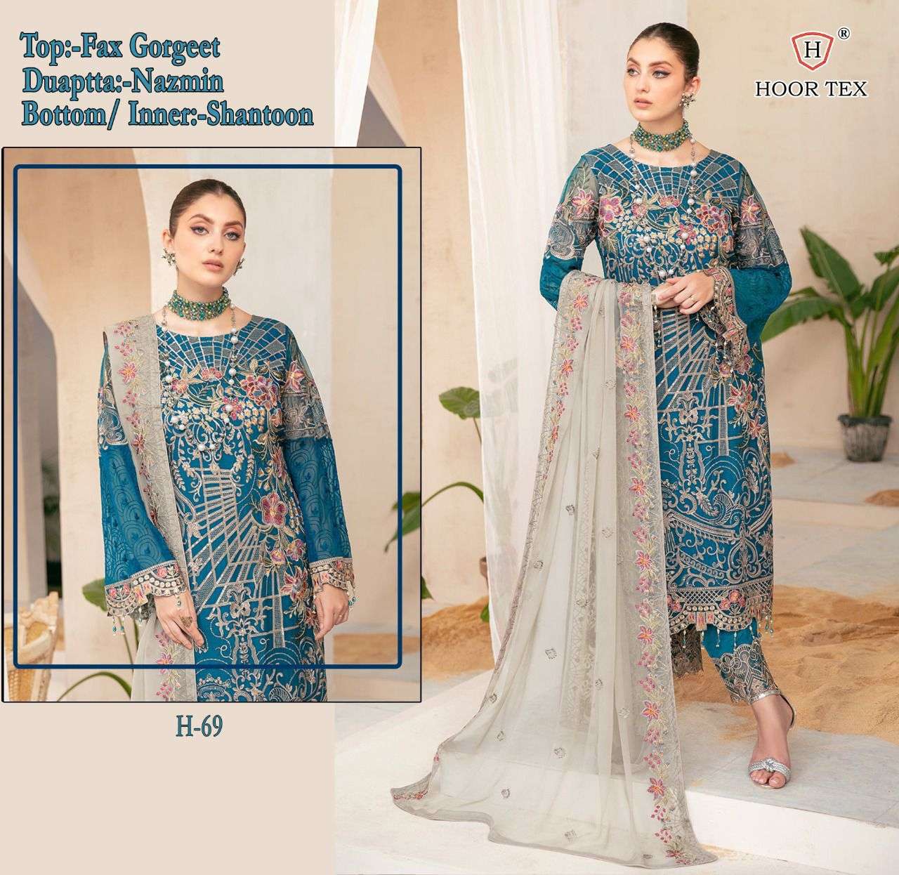 H-69 HIT DESIGN BY HOOR TEX HEAVY GEORGETTE WORK PAKISTANI DRESS