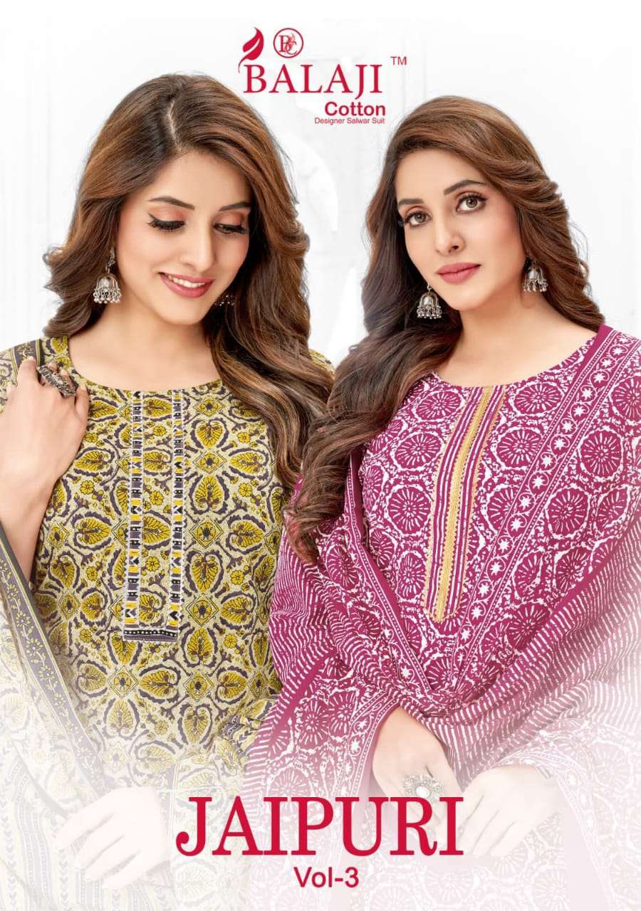 JAIPURI VOL-03 BY BALAJI COTTON 3001 TO 3012 SERIES COTTON PRINT DRESSES