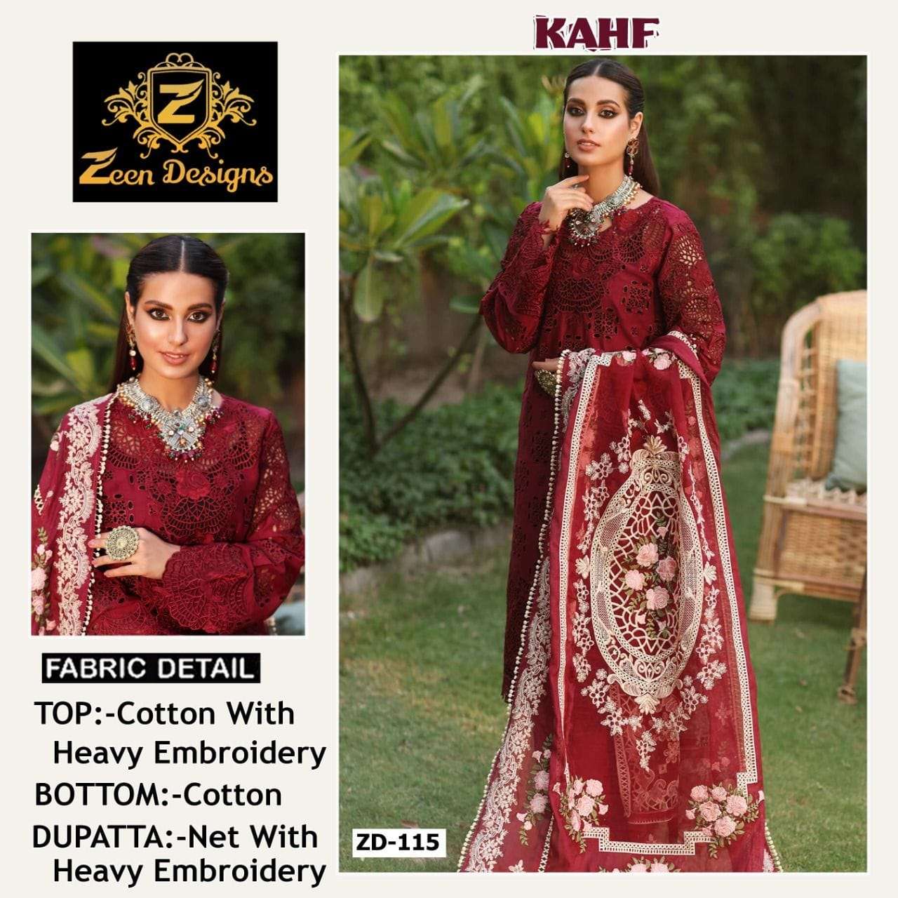 KAHF ZD-115 BY ZEEN DESIGNS COTTON EMBROIDERY PAKISTANI DRESS