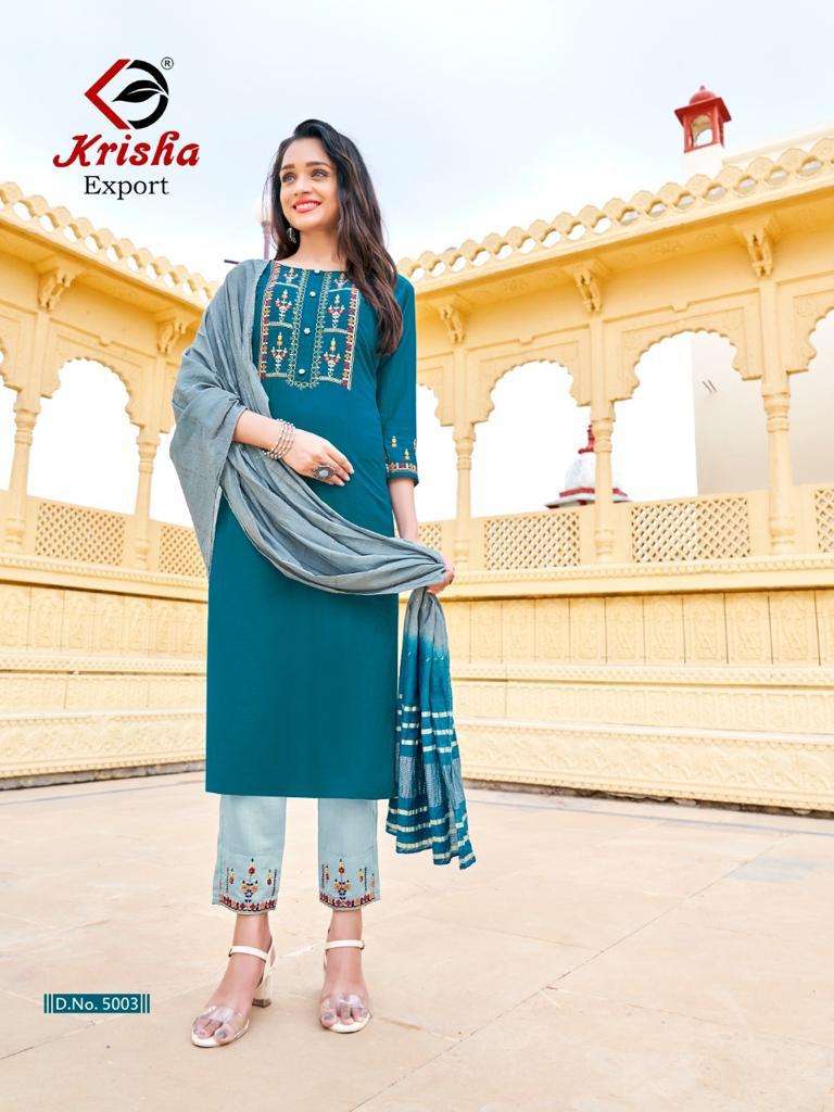 KALAVATI BY KRISHA EXPORT 5001 TO 5005 SERIES CHINON EMBROIDERED DRESSES