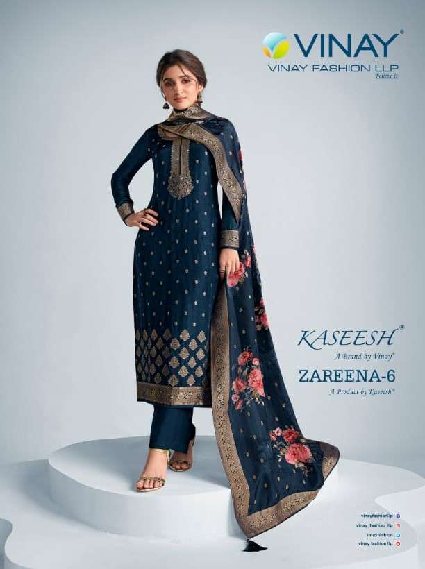 KASEESH ZAREENA VOL-6 BY VINAY FASHION 63421 TO 63428 SERIES DOLA JACQUARD DRESSES