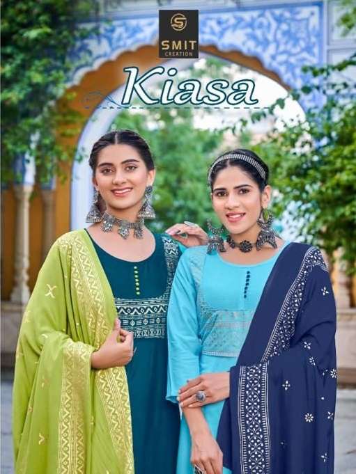 KIASA BY SMIT CREATION 1001 TO 1008 SERIES RAYON PRINT GOWN & DUPATTA