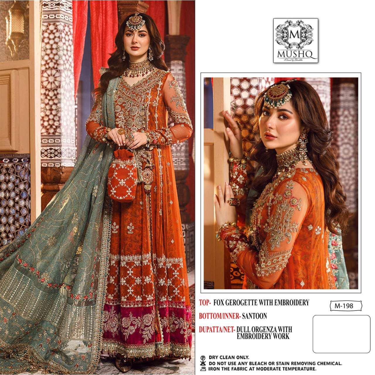 M-198 HIT DESIGN BY MUSHQ FAUX GEORGETTE EMBROIDERY PAKISTANI DRESS