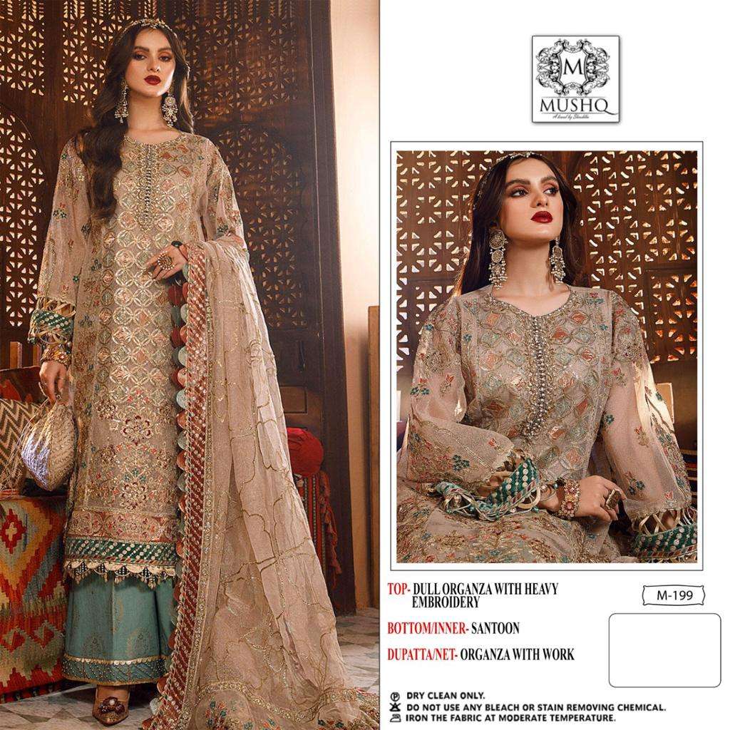 M-199 HIT DESIGN BY MUSHQ PURE ORGANZA EMBROIDERY PAKISTANI DRESS