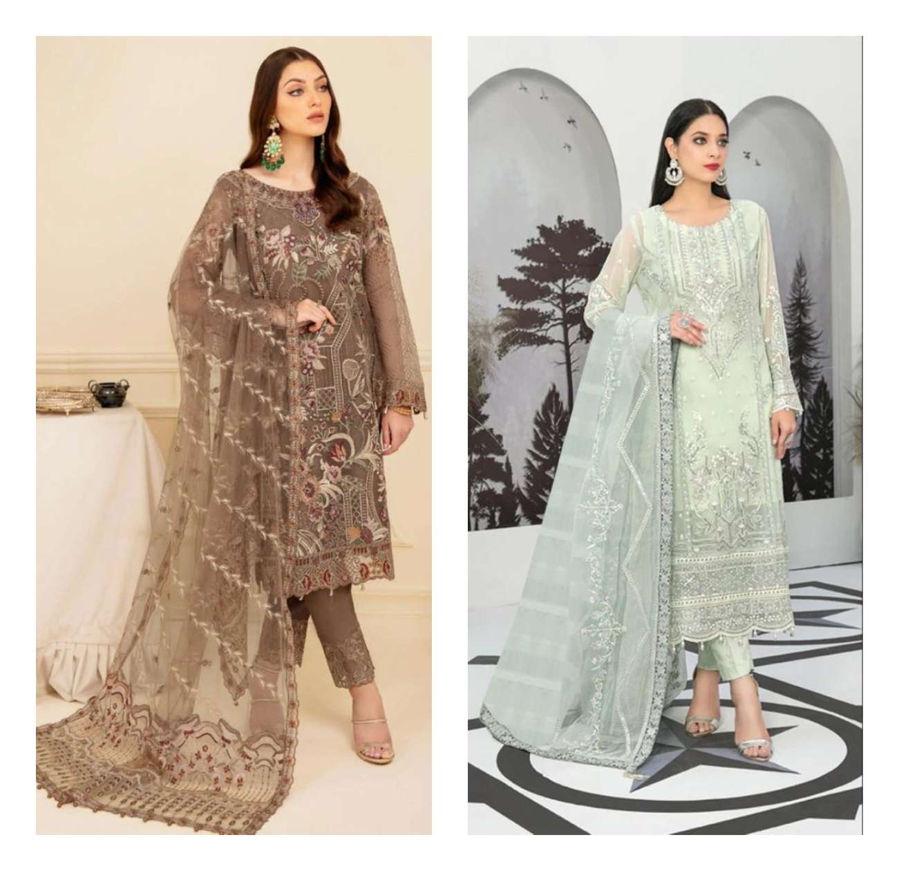 M-201 & M-202 BY MUSHQ FAUX GEORGETTE EMBROIDERY PAKISTANI DRESSES