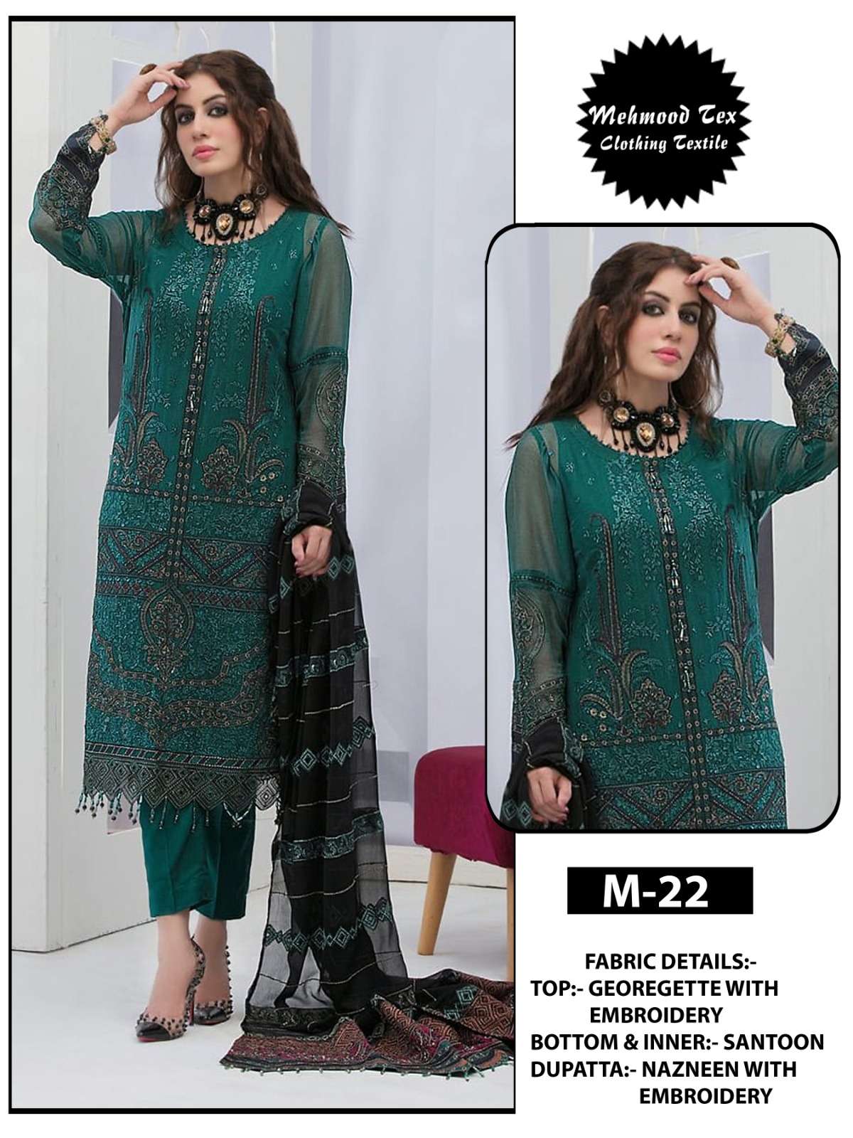 M-22 HIT DESIGN BY MEHMOOD TEX FAUX GEORGETTE WORK DRESS