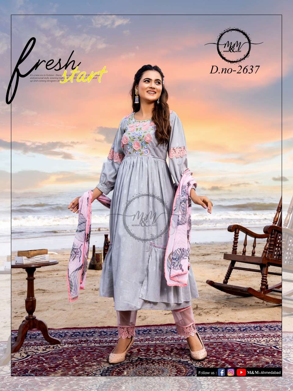 M&M 2637 HIT DESIGN BY M&M FANCY WORK STITCHED COTTON JACQUARD DRESS