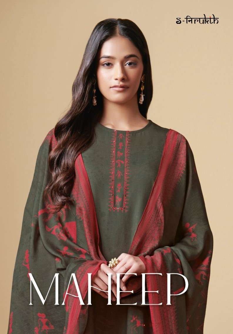 MAHEEP BY S-NIRUKTH MULBERRY SATIN PRINT WITH HANDWORK  DRESSES