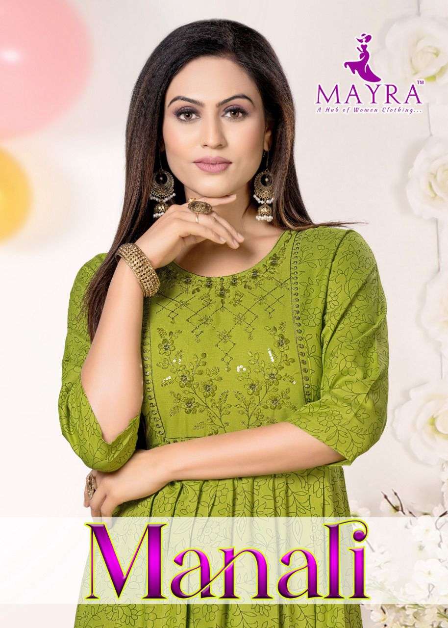 MANALI BY MAYRA 501 TO 508 SERIES RAYON SEQUENCE WORK KURTIS