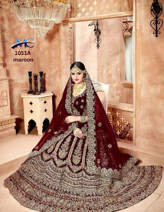 MC-1051 QUEEN BY MANSI CREATION PURE VELVET EMBROIDERY BRIDAL LEHENGAS