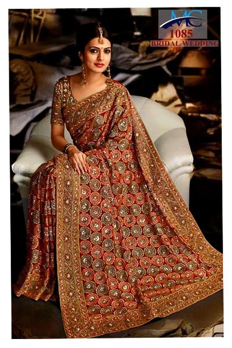 MC-1085 HIT DESIGN BY ASLIWHOLESALE ITALIAN CREPE EMBROIDERY DIAMOND SAREE