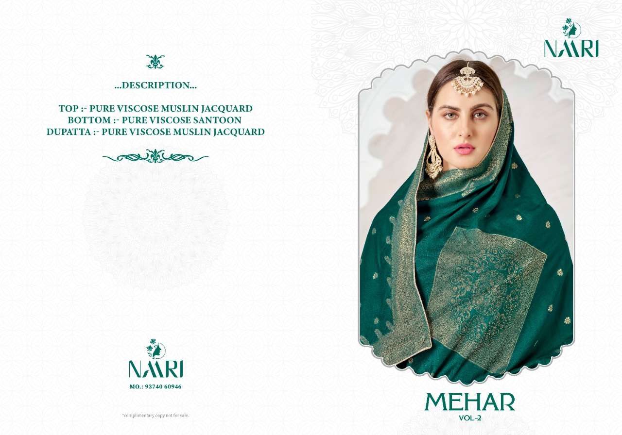 MEHAR VOL-2 BY NAARI 1601 TO 1602 SERIES PURE MUSLIN JACQUARD DRESSES