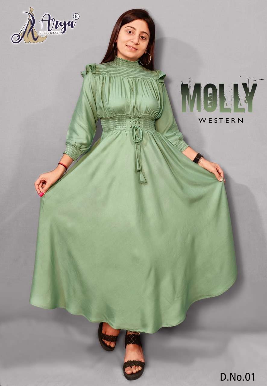 MOLLY WESTERN BY ARYA DRESS MAKER 01 TO 05 SERIES RAYON COTTON GOWNS