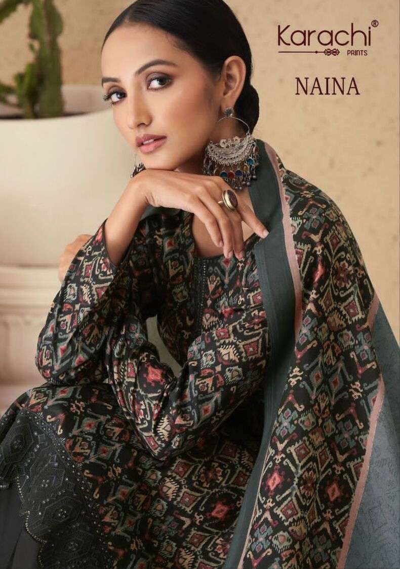 NAINA BY KARACHI PRINTS 55001 TO 55006 SERIES SILK EMBROIDERY DRESSES