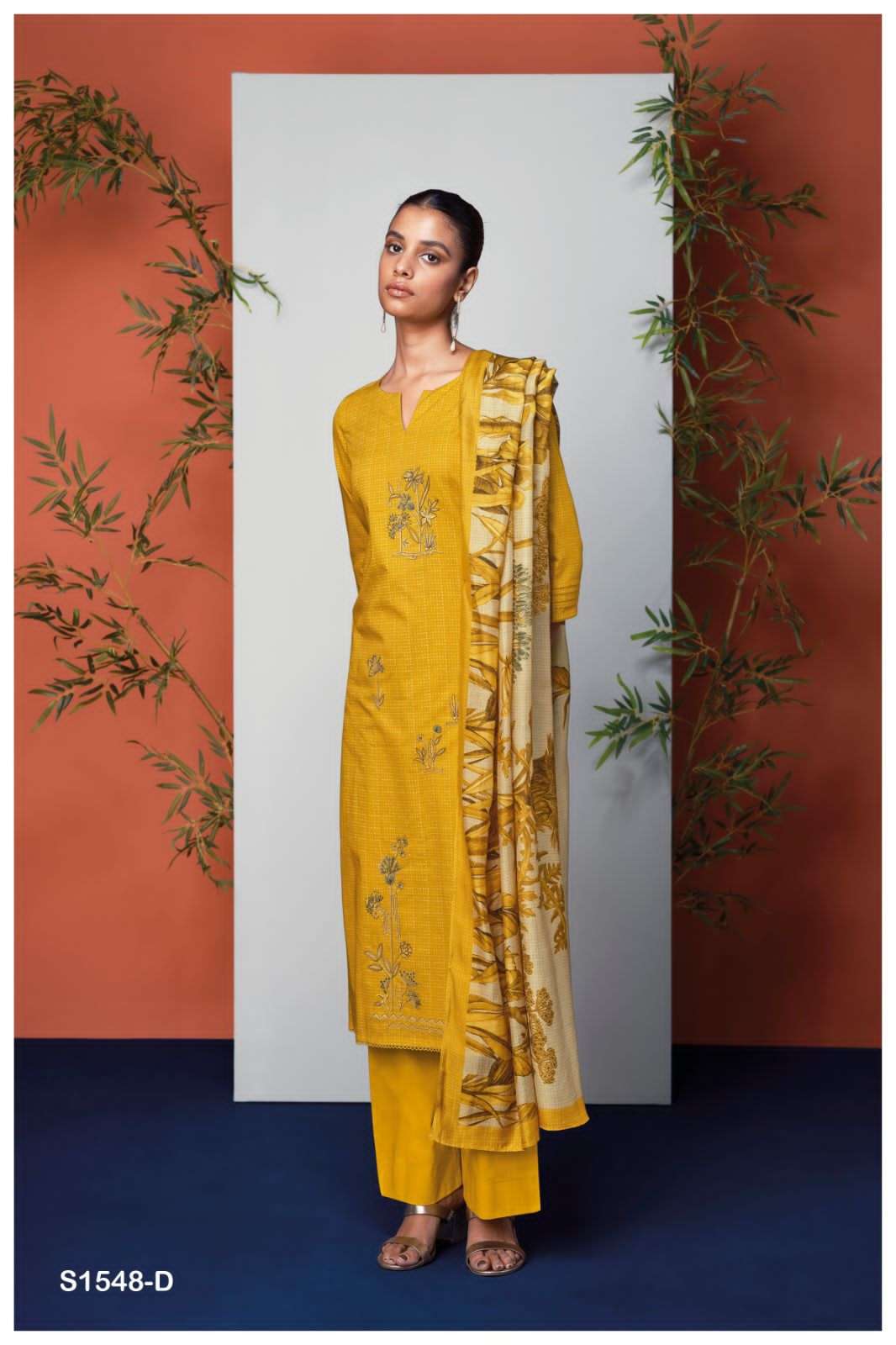 NIDHI BY GANGA FASHIONS 1548-A TO 1548-D SERIES COTTON EMBROIDERY DRESSES