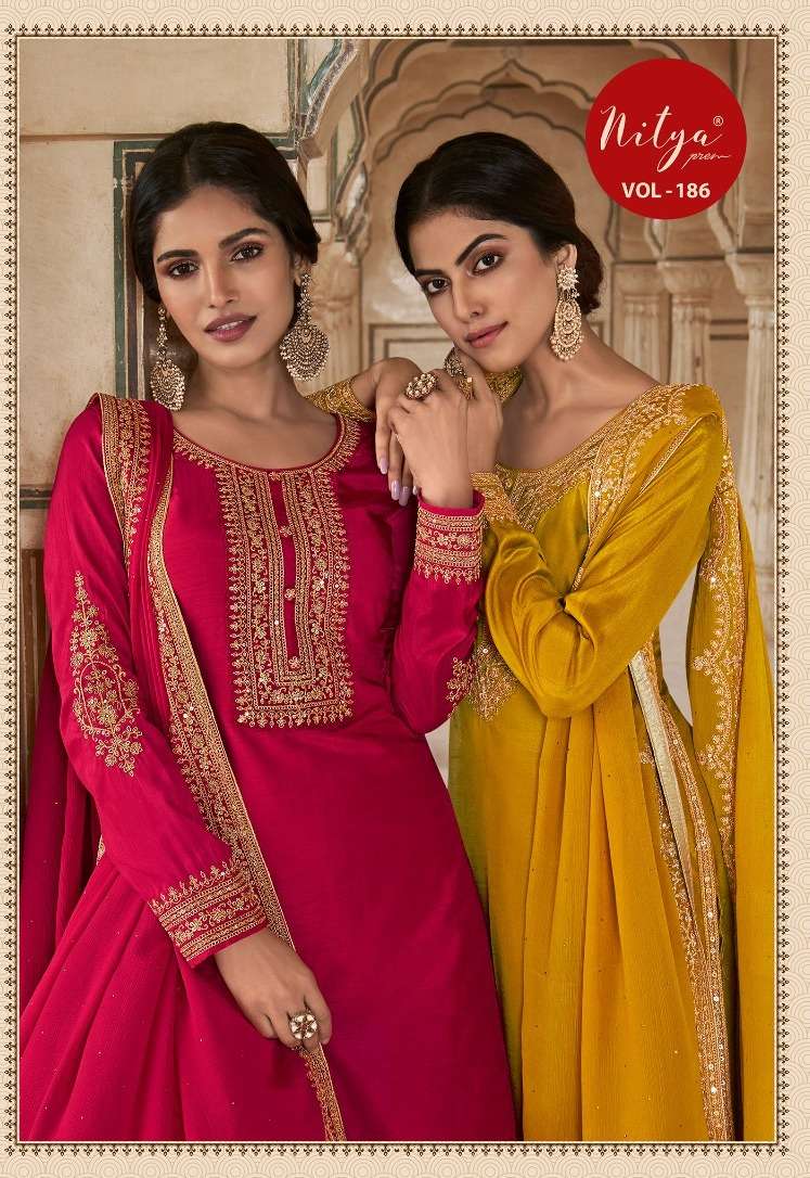 NITYA VOL-186 BY LT FABRICS 86001 TO 86006  SERIES  WORK DRESSES