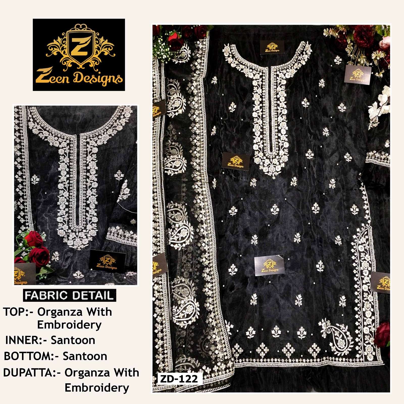 NOOR BLACK ZD 122 BY ZEEN DESIGNS ORGANZA EMBROIDERY PAKISTANI DRESS