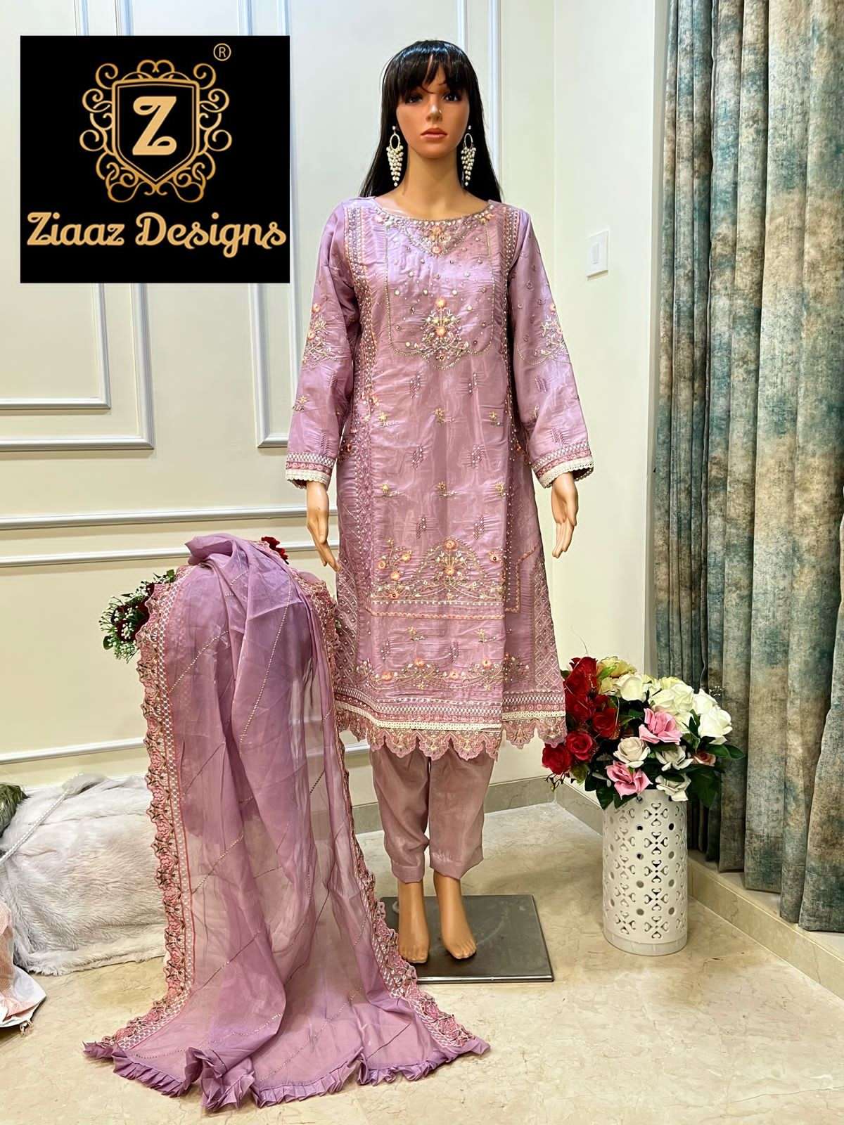 NOOR MAUVE BY ZIAAZ DESIGNS ORGANZA EMBROIDERY PAKISTANI DRESS