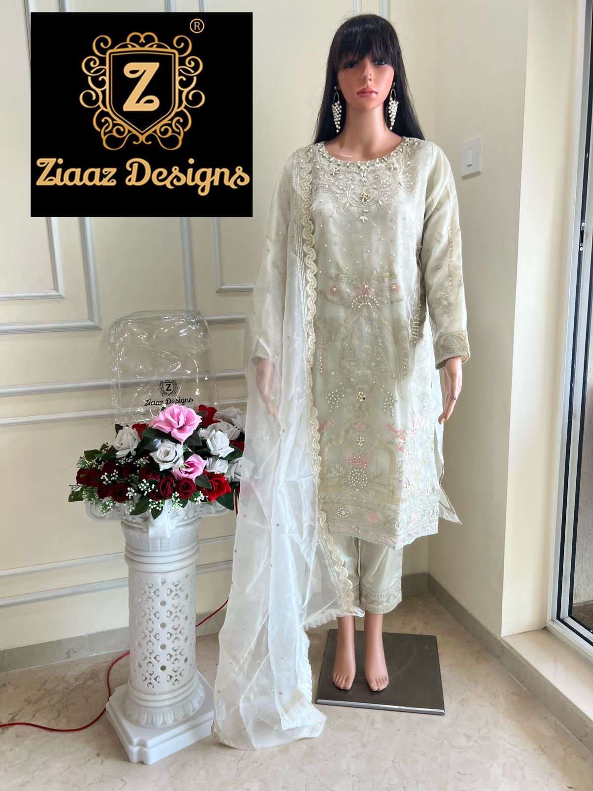 NOOR PALE ICE CODE 136 BY ZIAAZ DESIGNS ORGANZA EMBROIDERY DRESSES