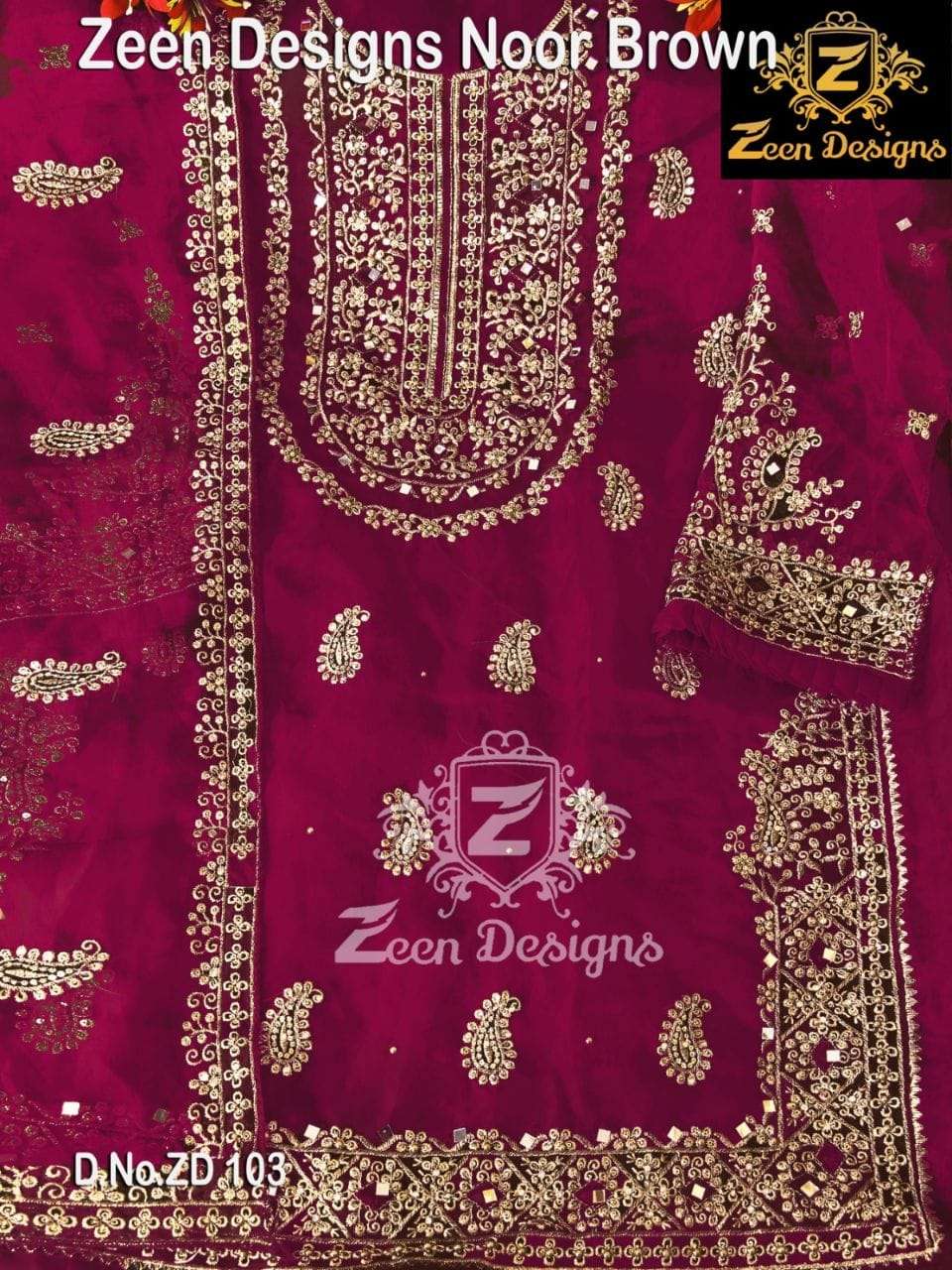 NOOR RANI ZD 103 BY ZEEN DESIGNS ORGANZA EMBROIDERY PAKISTANI DRESS