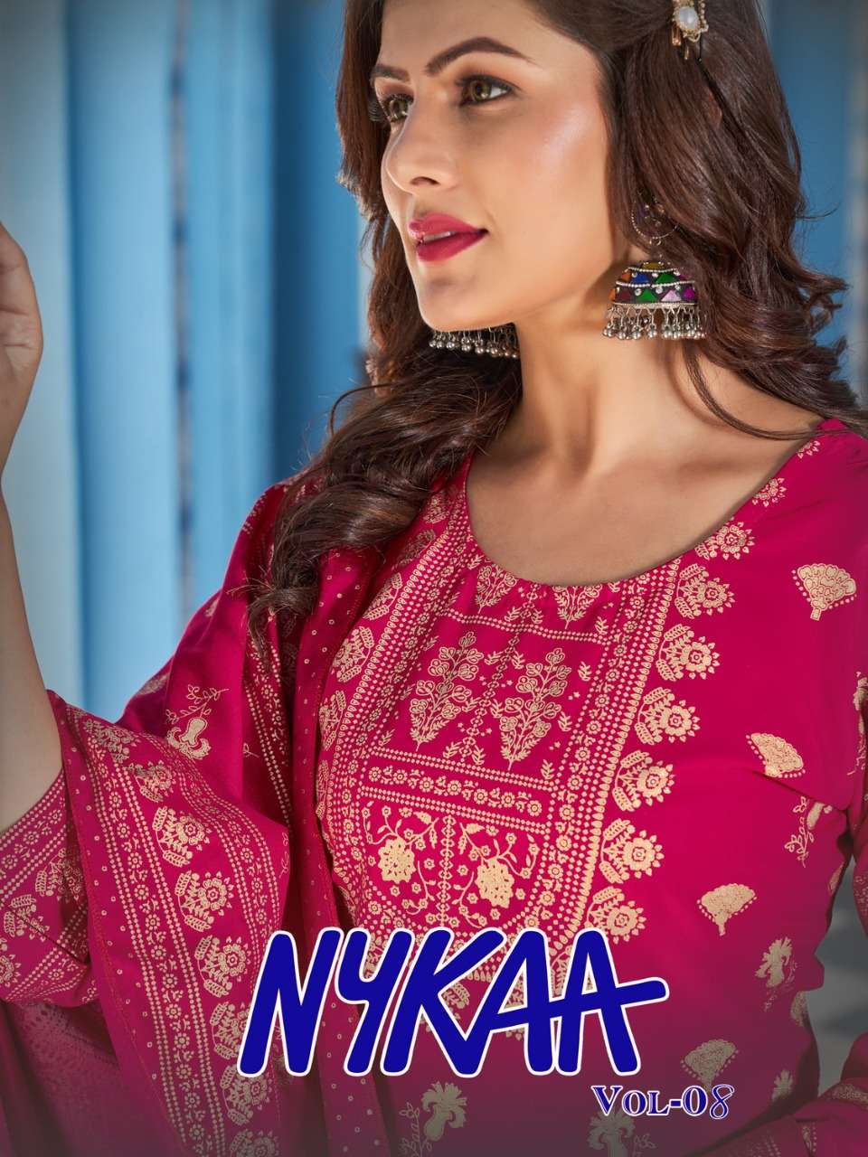 NYKAA VOL-8 BY BANWERY 8001 TO 8006 SERIES RAYON FOIL PRINT STITCHED DRESSES