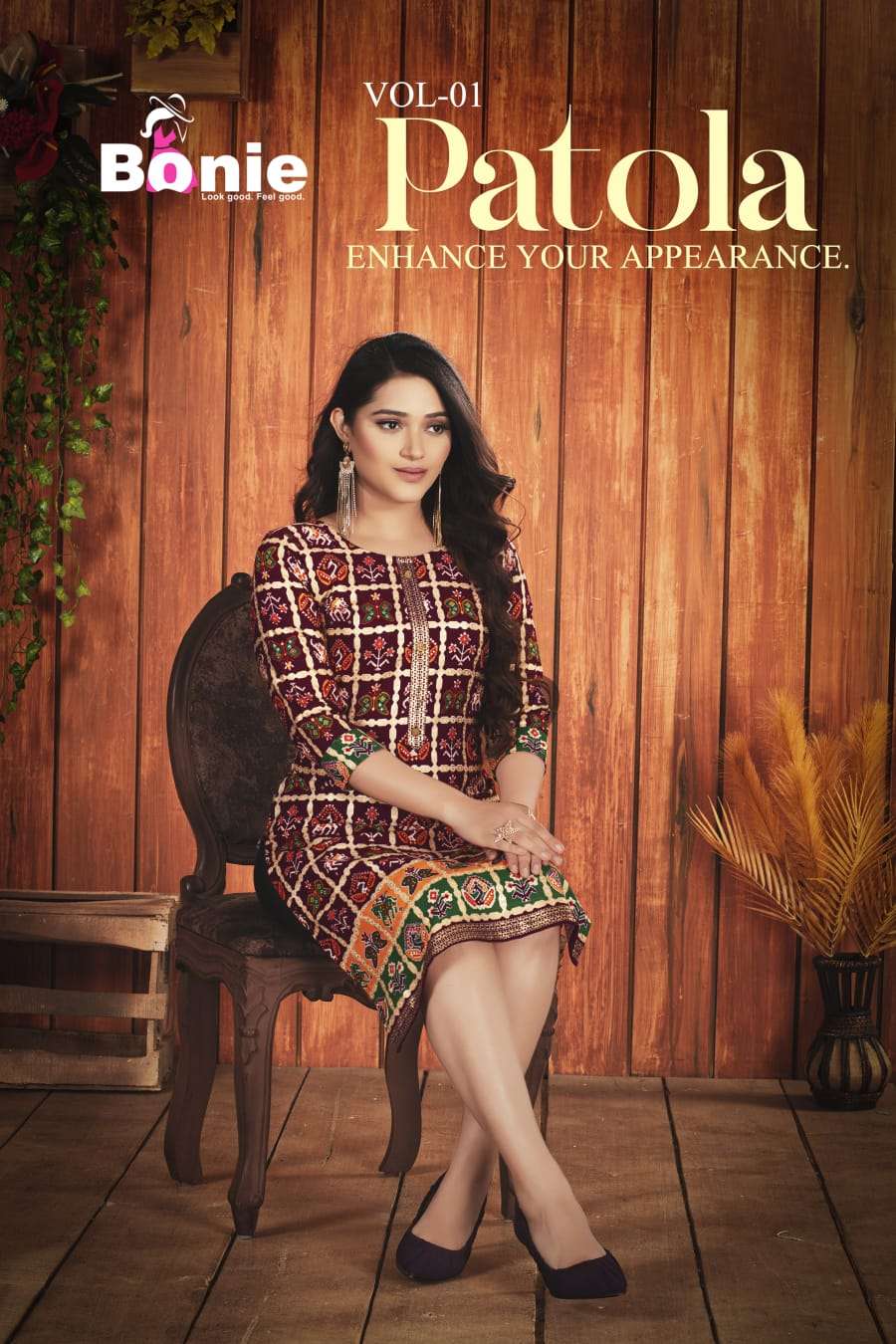 PATOLA BY BONIE 1001 TO 1008 SERIES RAYON PRINT KURTIS